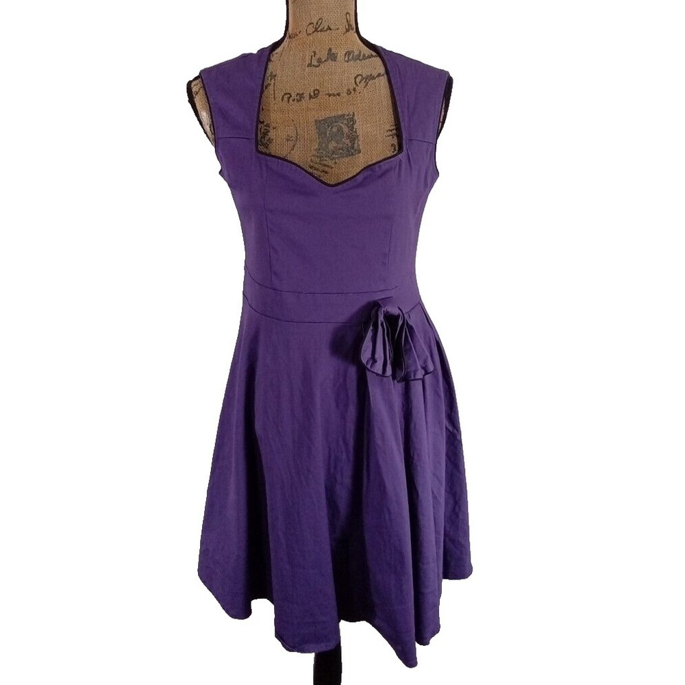 Lindy Bop Dress UK Size 14 LARGE 50 Style Audrey Bow Purple Fit Flare Full Skirt